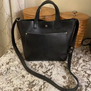 Portland Leather Goods Mini Crossbody Tote- Black Leather